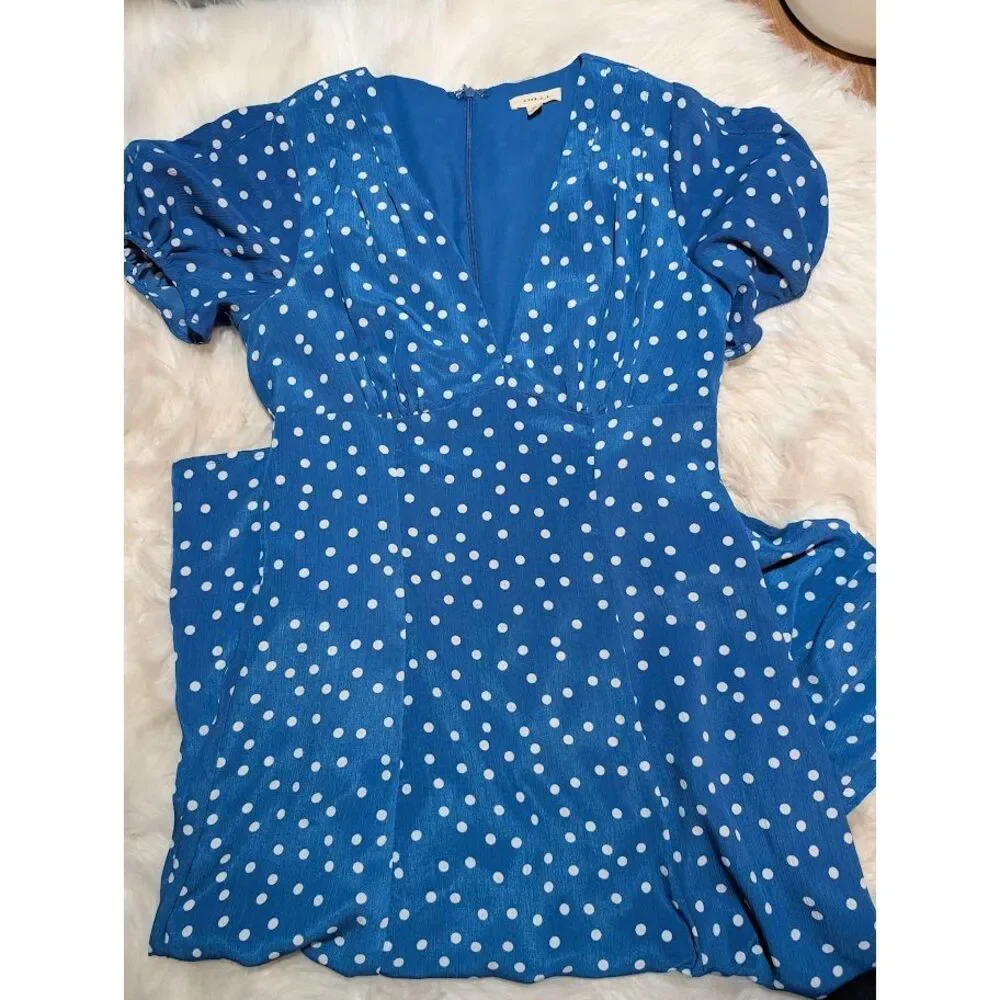 Gilli Women's Midi Polka Dot Puff Sleeve Blue/White‎ Dress Size M